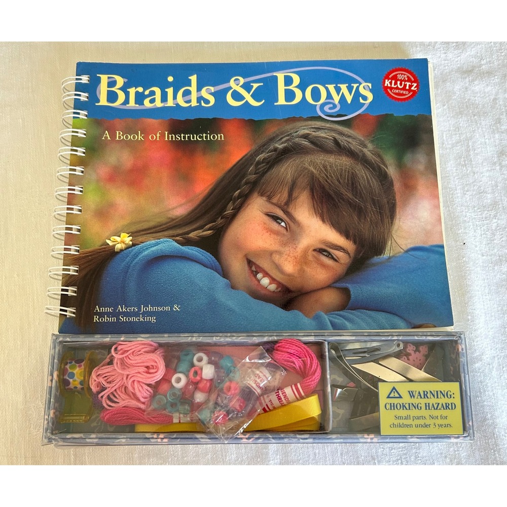 Vintage 1992 Klutz Braids & Bows Instruction Book Hair Styling Kit 1-878257-17-X